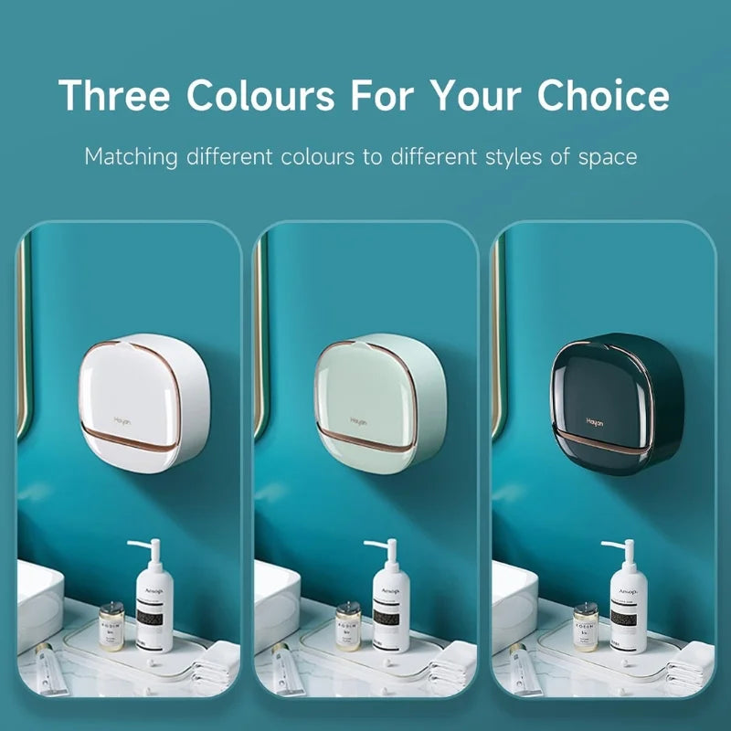 Milky White /Light Green / Dark Green | Self-Adhesive Wall-Mounted Luxury Soap Holder with Lid and Drainage Tray