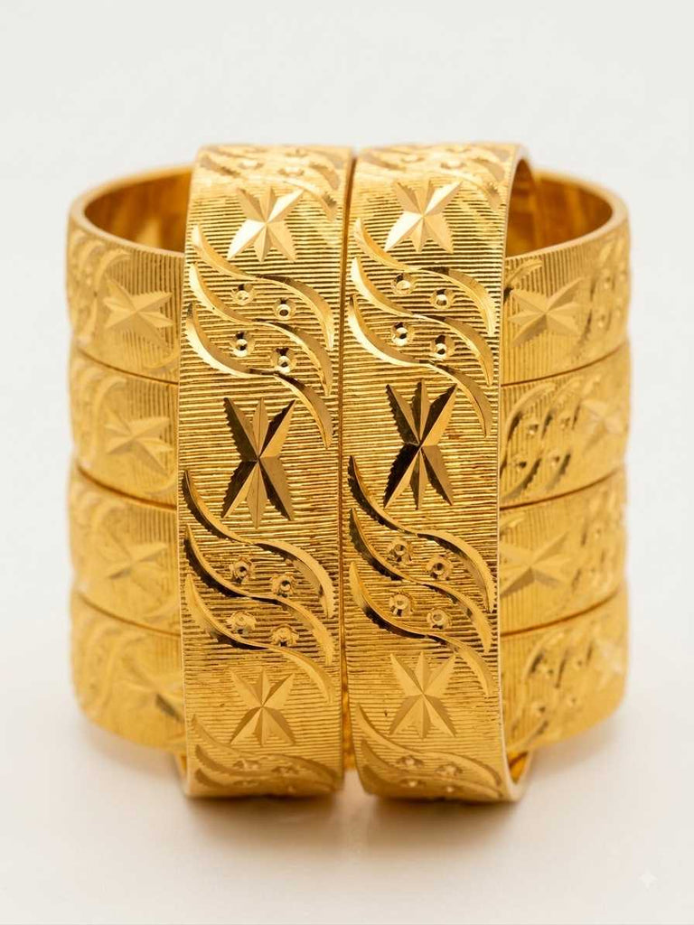 Premium 24K Gold-Plated Bangles | Stunning Star & Wave Pattern Pair